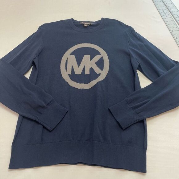 Michael Kors Logo Cotton Monogram Sweater Blue Men's Large Sweatshirt Pullover - Picture 1 of 6